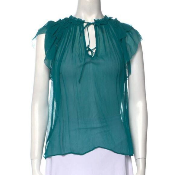 Ulla Johnson NWT Marilyn Top in Montego‎ Teal Turquoise 100% Silk Women's Sz 6 - Picture 1 of 10